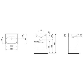 Lavabo LAUFEN LUA 55 x 46 cm senza foro per rubinetto, senza troppopieno