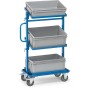 Carrello ausiliario Fetra con 3 cassette in plastica e piani di carico inclinabili