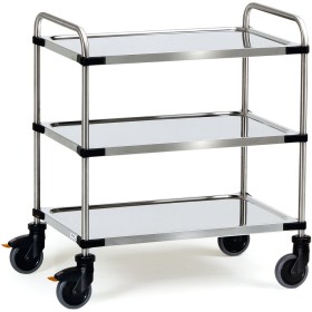 Fetra Edelstahlwagen mit 3 Böden, Ladefläche 800 x 500 mm