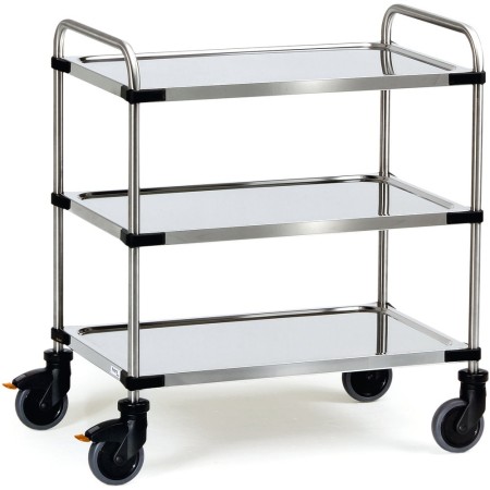 Fetra Edelstahlwagen mit 3 Böden, Ladefläche 800 x 500 mm
