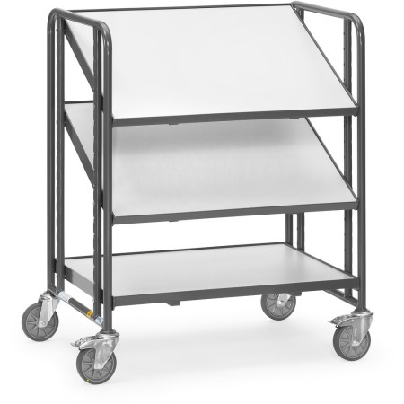 Chariot ESD pour Eurocaisse Fetra avec étagères, surface de chargement 820 x 610 mm
