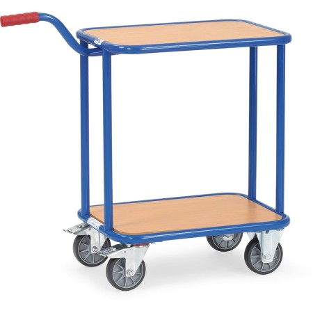 Carrello con maniglia Fetra a 4 ruote, 2 piattaforme in legno, blu
