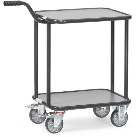 Carrello con maniglia Fetra a 4 ruote, 2 piattaforme in legno, edizione grigia