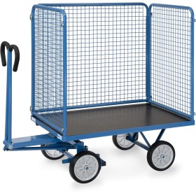 Carrello a pianale ribassato Fetra con 4 pareti a griglia, altezza 1000 mm, ruote in gomma piena