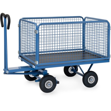 Chariot à mains Fetra avec 4 parois grillagées, 600 mm de hauteur, pneumatiques