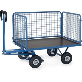 Carrello a mano Fetra con 4 pareti grigliate, altezza 600 mm, pneumatici