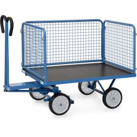 Carrello a pianale ribassato Fetra con 4 pareti in griglia, altezza 600 mm, pneumatici in gomma piena