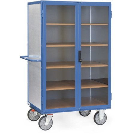 Chariot-caisse Fetra 750 kg, portes transparentes, avec TOTALSTOP, tôle d'acier galvanisé