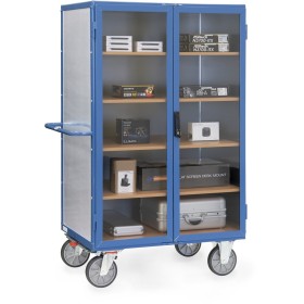 Carrello cassa Fetra 750 kg, porte trasparenti, con TOTALSTOP, lamiera d'acciaio zincato, chiusura a barra di spinta