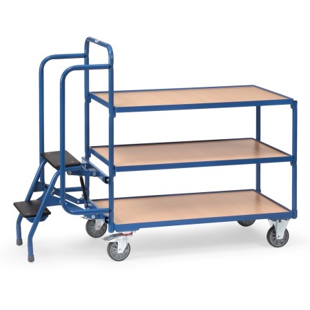 Fetra Kommissionierwagen mit Trittstufen, 3 Ladeflächen, 1000 x 600 mm