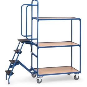 Fetra Kommissionierwagen mit Trittstufen, 3 Ladeflächen, hohe Ausführung, 1000 x 600 mm
