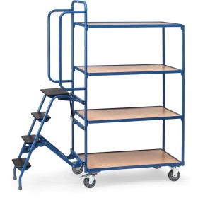 Fetra Kommissionierwagen mit Trittstufen, 4 Ladeflächen, hohe Ausführung, 1000 x 600 mm