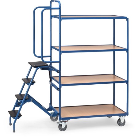 Fetra Kommissionierwagen mit Trittstufen, 4 Ladeflächen, hohe Ausführung, 1000 x 600 mm