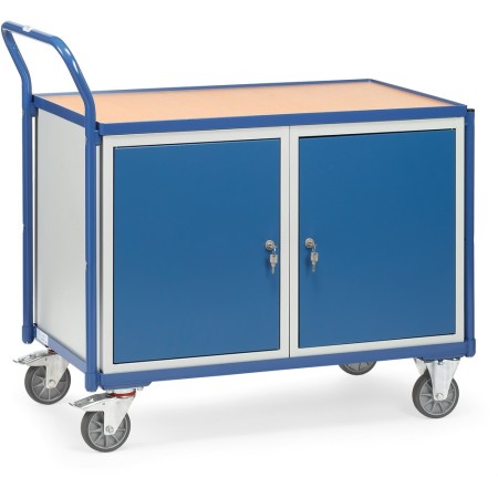 Chariot de table Fetra avec 2 armoires, rebord périphérique
