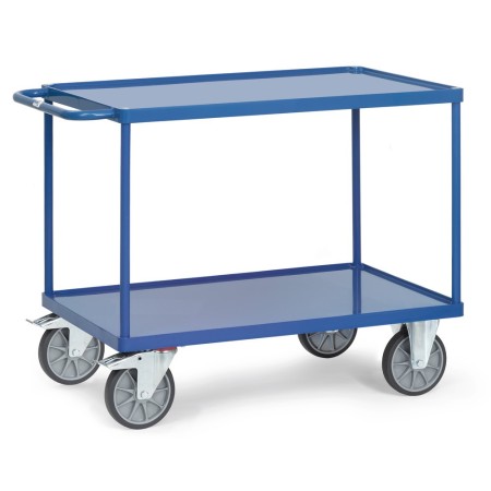 Chariot de table Fetra avec 2 bacs en tôle d'acier et rebord de 10 mm, capacité de charge 500 / 600 kg