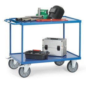 Fetra Tischwagen mit 2 Stahlblech-Wannen und 10 mm hohem Rand, Tragkraft 500 / 600 kg