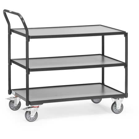 Chariot de table Fetra à 3 étagères, poignée haute, Édition Gris