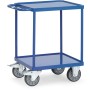 Chariot de table Fetra, plateau de chargement carré, avec 2 bacs en tôle d'acier avec rebord de 10 mm