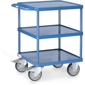 Fetra Tischwagen, quadratische Ladefläche, mit 3 Stahlblech-Wannen mit 10 mm hohem Rand