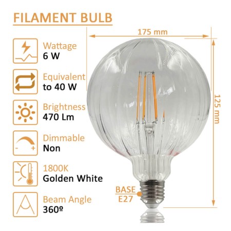 XXLED LED-Filamentlampe - Kugel - Dekorative 6W E27 - Bernstein - BIG Ø175mm