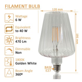 XXLED LED-Filamentlampe -CONIC- Dekorativ 6W E27 - Bernstein - BIG Ø120mm