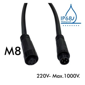 Câble de connexion étanche 12V-24V - IP68 - M8 - Mâle - Femelle 4x0,3mm2 - ø12mm