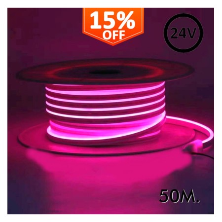 XXLED Ruban LED néon flexible 24V - 13W/m - Rouleau de 50m - 6x12mm - Rose