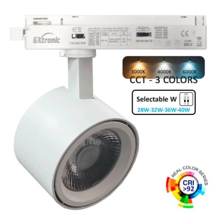 XXLED LED-Schienenstrahler 40W - 28W ODENSE Weiss für Einphasen-Stromschiene - CCT - CRI+92 - UGR13 - 24º