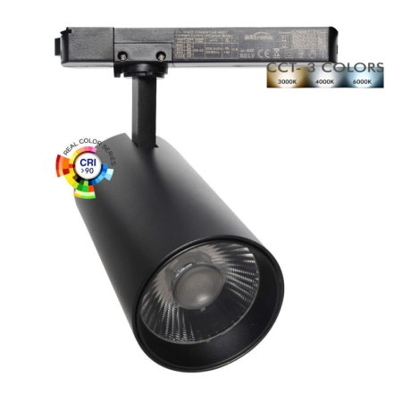 XXLED Projecteur LED 40W - 34W NEW MAYA Noir Rail monophasé - CCT - IRC+92 - UGR13 - 120Lm/W