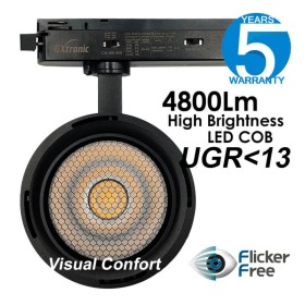 Projecteur LED 40W-28W Monophasé - ROMA Noir - Driver GxTronic - Optique Réglable 24º-60º - UGR13 - CCT
