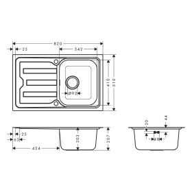 hansgrohe S44 S440-F342 79 Einbauspüle 342 mit Abtropffläche kurz und automatischer Ablaufgarnitur