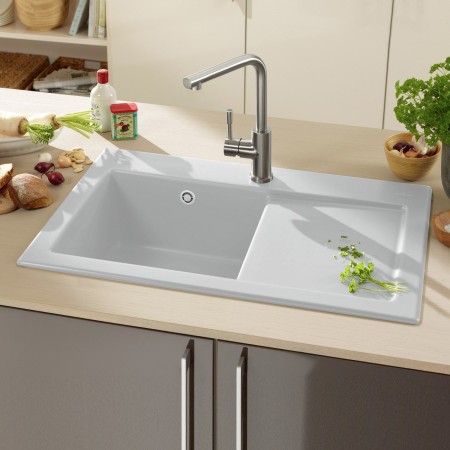 Évier encastrable Villeroy & Boch Subway 45, bonde avec commande manuelle, cuve à gauche