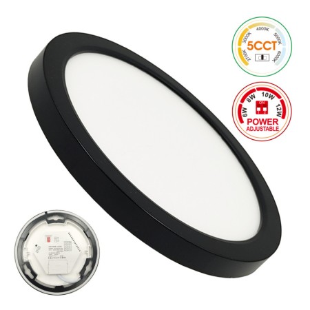 XXLED Deckenleuchte + LED-Downlight - Rund - BONN Schwarz - Einstellbare Leistung 12W - 10W - 8W - 6W