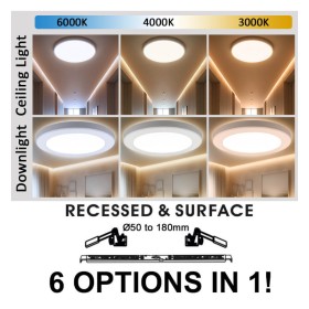 Downlight + Plafonnier LED - Rond - MOSS Blanc LUMILEDS - 18W RÉGLABLE - Couleur CCT Sélectionnable