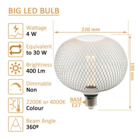 Lampada LED - Metallo Moderno - 4W E27 - Bianco - GRANDE Ø220mm