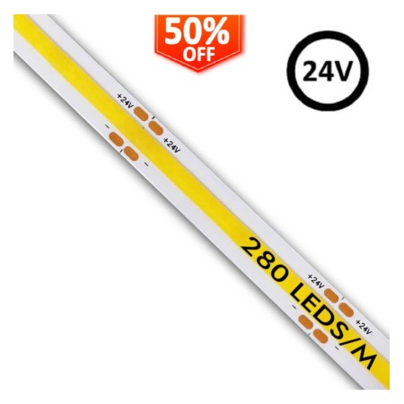XXLED LED COB Streifen 24V | 280 LED/m | 5m | FLIP CHIP | 1200Lm |12W/M | CRI90 | IP20