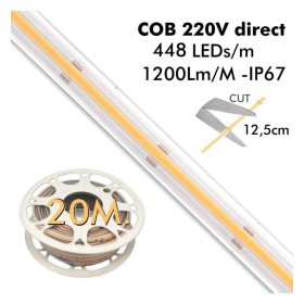LED COB Streifen 220V | 448 LED/m | 20m | FLIP CHIP | 1200Lm/M |14W/M | CRI+82 | IP67 | Schneiden Sie alle 12.5cm