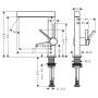 Robinet de lavabo monocommande hansgrohe Finoris 230 avec bec pivotant et bonde Push-Open - vue technique