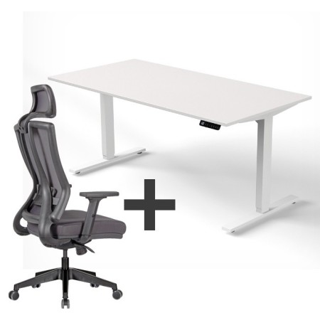Wolfstahl SET : Steh-Sitz Schreibtisch ERGO + ERGO Bürostuhl