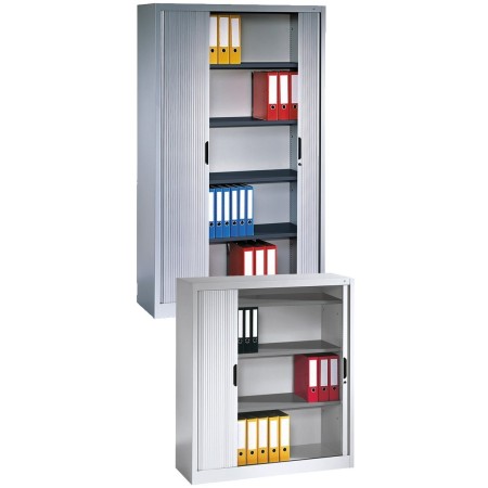 Armoire Wolfstahl à rideaux en acier avec 3 ou 5 étagères, serrure à cylindre, gris clair