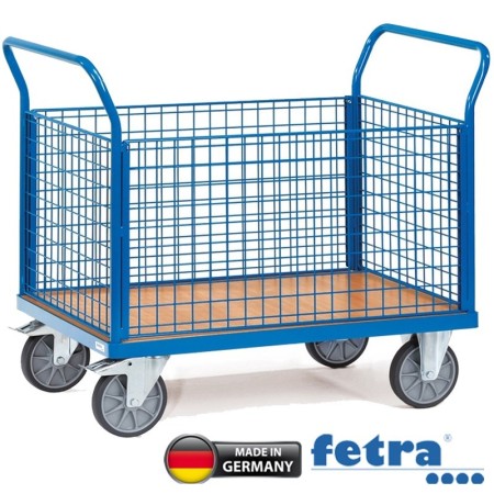 Carrello con pareti laterali e frontali con parete frontale in griglia metallica Fetra