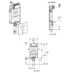 Geberit Kombifix Element für Wand-WC, 108 cm, mit Sigma UP-Spülkasten 12 cm, für Betätigung von vorne
