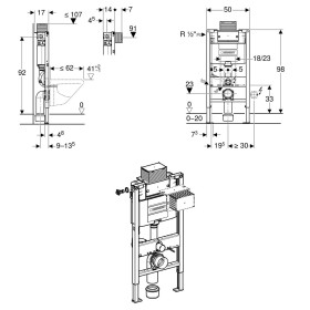 Geberit Duofix Element für Wand-WC, 98 cm, mit Omega UP-Spülkasten 12 cm, Betätigung von oben oder vorne