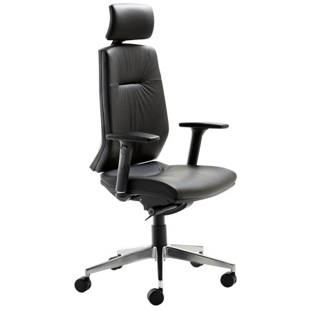 Fauteuil de bureau Mayer myCONTRACT LINE, 2480 81 007, cuir noir, structure en aluminium