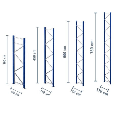 Wolfstahl Montants pour rayonnages à palettes de 110 cm de profondeur / 3 m, 4,5 m, 6 m, 7,5 m