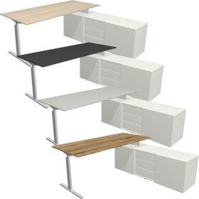 Kerkmann Form 2 Schreibtisch rechteckig, T-Fuss-Gestell mit Sideboard 180x80cm