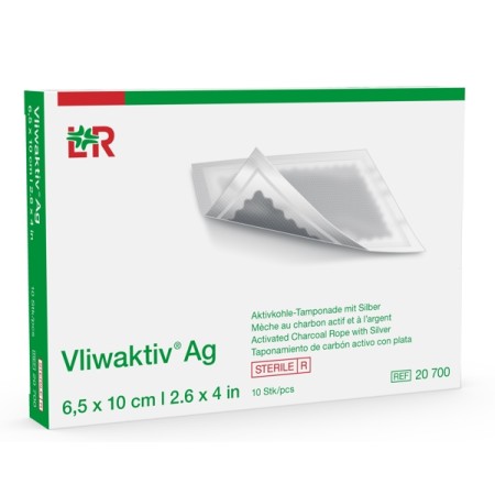 Lohmann & Rauscher Vliwaktiv Ag Aktivkohle-Tampon mit Silber, steril, 6.5 x 10 cm 10stk