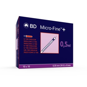 BD Micro-Fine+ U100 Insulinspritze, 30G 0.30x8mm 100 x 0.5ml