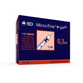Spray d'insuline BD Micro-Fine+ U100, 30 g, 0,30 x 8 mm, 100 x 0,3 ml