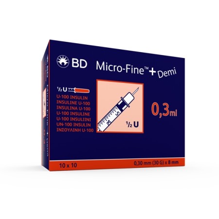 BD Micro-Fine+ U100 Insulinspritze, 30G 0.30x8mm 100 x 0.3ml